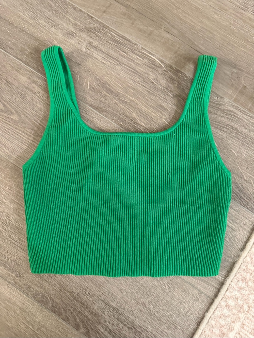Babaton Bright Green Ribbed Square-Neck Crop Tank